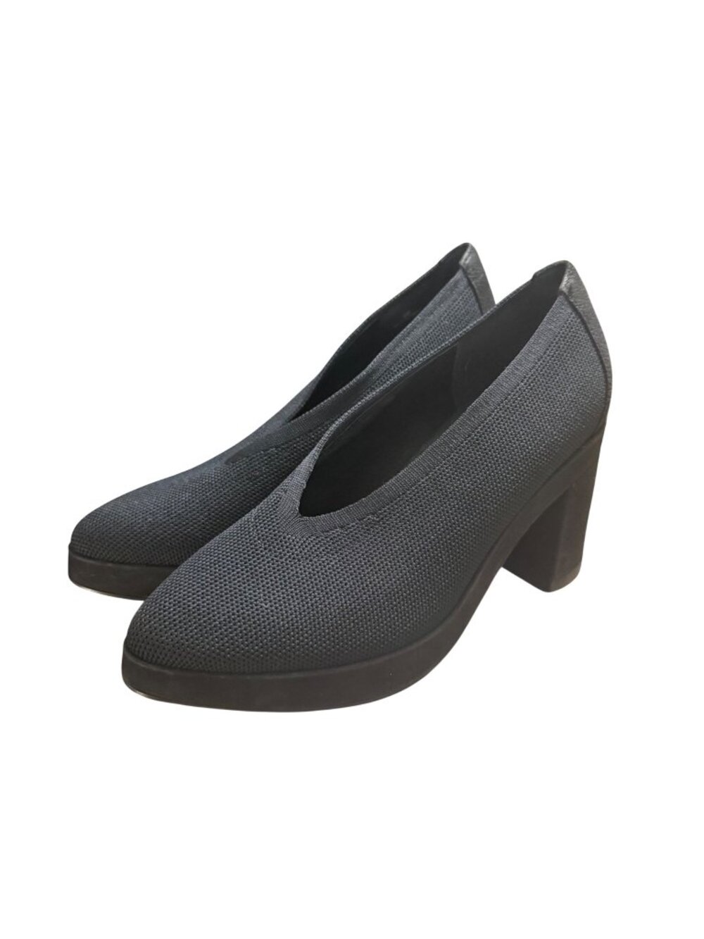 Eileen Fisher Black Signy Knit Almond Toe Chunky Heel Pump Womens Size 5